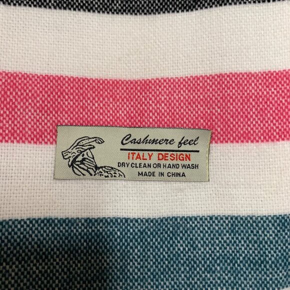 Cashmere Feel Italy Design Bold Colorful Stripe Fringe Scarf Orange Pink White - Picture 3 of 5